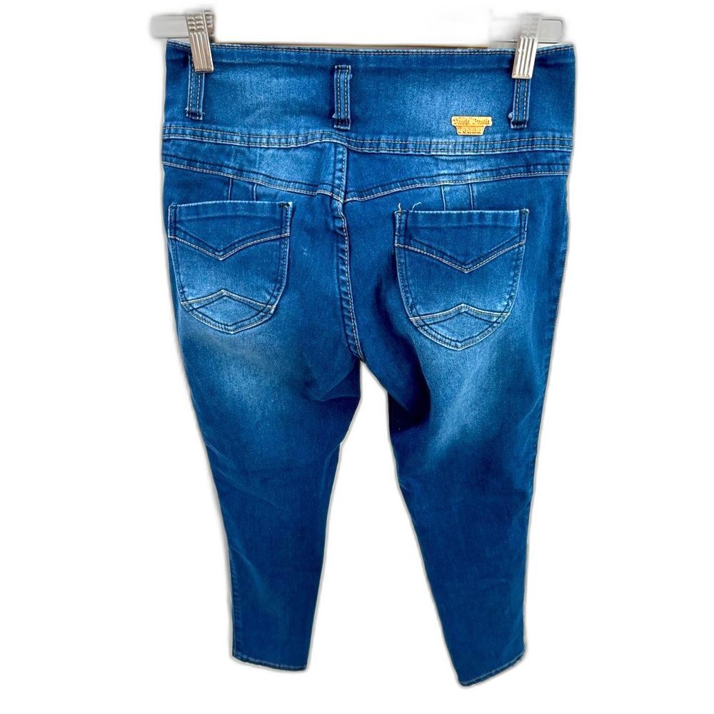 Tush Push columbian stretch skinny blue medium wash jeans size 7 28x35 Sexy